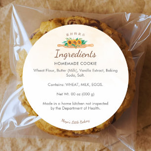 Elegant Sunflower Rolling Pin Ingredient List Classic Round Sticker