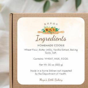 Elegant Sunflower Rolling Pin Ingredients Product Square Sticker