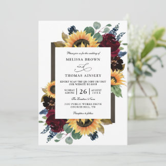 Elegant Sunflower Rustic Budget QR Code Wedding Invitation