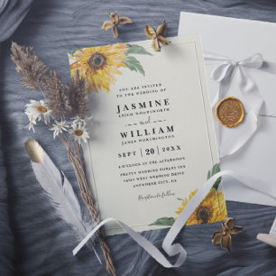 Elegant Sunflower Rustic Modern Country Wedding Invitation