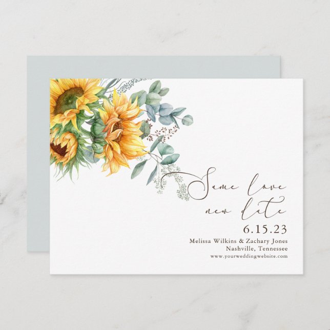 Elegant Sunflower Same Love New Date Save The Date (Front/Back)