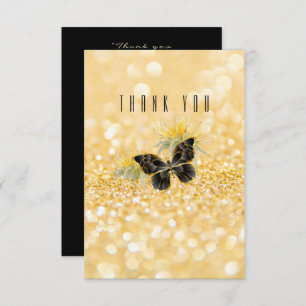 Elegant Sunflower Sparkle Black Butterfly Gold Thank You Card