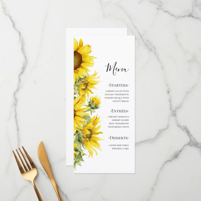 Elegant Sunflower Summer Wedding  Menu (Front/Back In Situ)