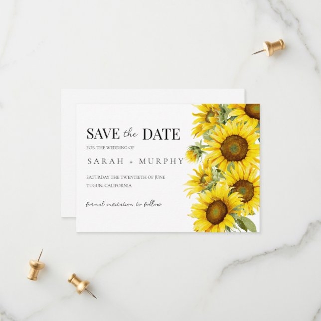 Elegant Sunflower Summer Wedding  Save The Date (Front/Back In Situ)