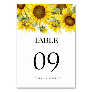 Elegant Sunflower Summer Wedding Table Number