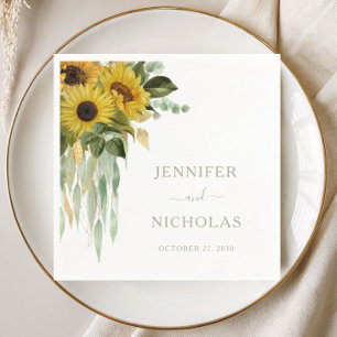 Elegant Sunflower Taupe Wedding Napkins