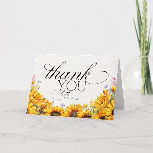 Elegant Sunflower  Thank You Card (Front)