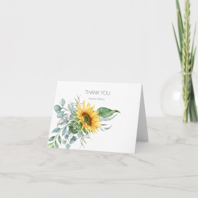 Elegant Sunflower Thank You Folded Note Card (Front)