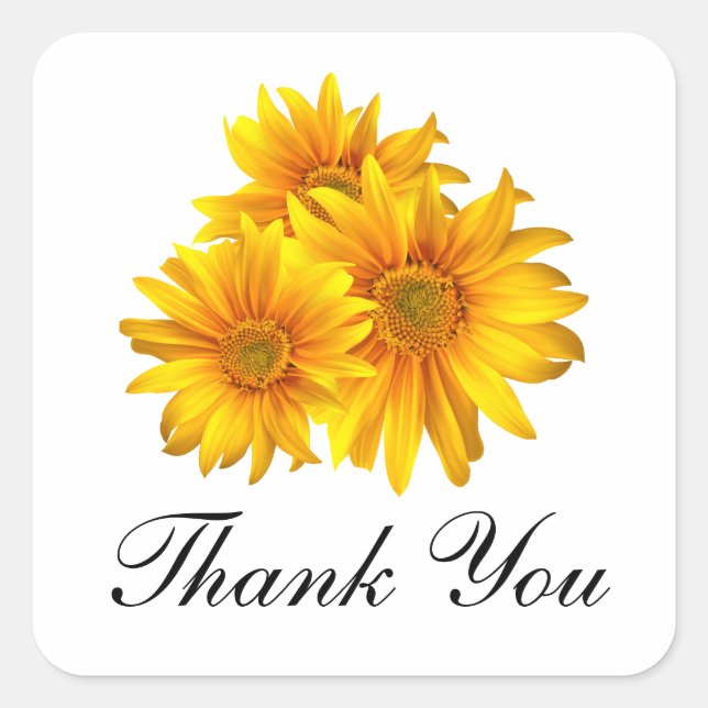 Elegant Sunflower Thank You Yellow Floral Wedding Square Sticker (Front)