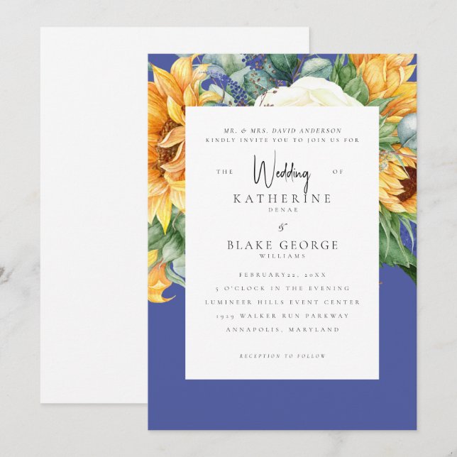 Elegant Sunflower Tuscan Wedding Bride Parents  Invitation (Front/Back)