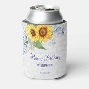 Elegant Sunflower Wall Brick Floral Birthday Can Cooler