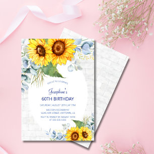 Elegant Sunflower Wall Brick Floral Birthday Invitation