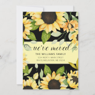 Elegant Sunflower Watercolor Floral Black Moving Announcement
