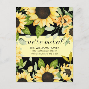 Elegant Sunflower Watercolor Floral Black Moving Announcement Postcard