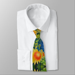 Elegant sunflower watercolor painting tie