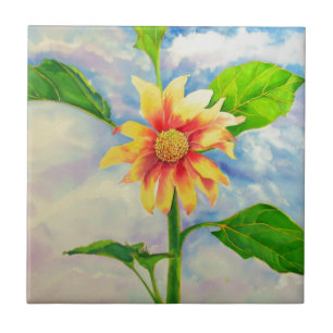 Elegant Sunflower watercolor painting Tile