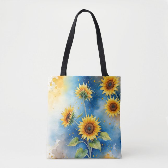 Elegant Sunflower Watercolor Tote Bag (Front)