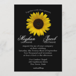 Elegant Sunflower Wedding Black Invitation