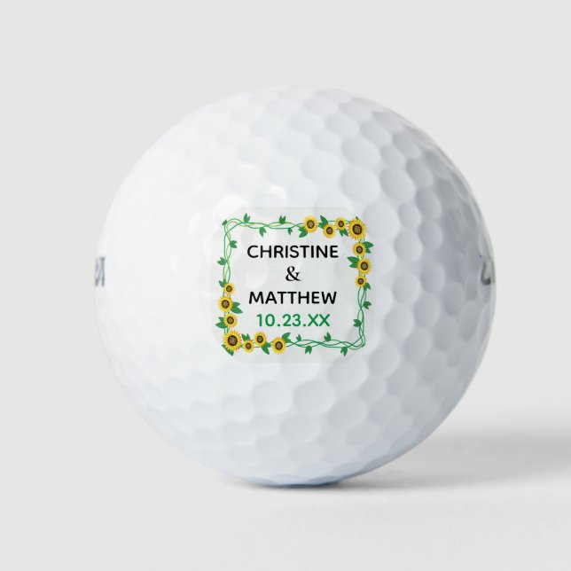Elegant Sunflower Wedding Favour Golf Balls (Front)