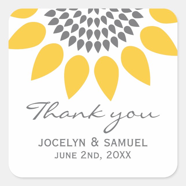 Elegant Sunflower Wedding Favour Square Sticker (Front)
