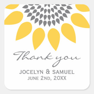 Elegant Sunflower Wedding Favour Square Sticker