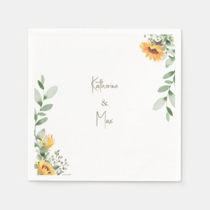Elegant Sunflower Wedding Gold Text Cocktail Napkin