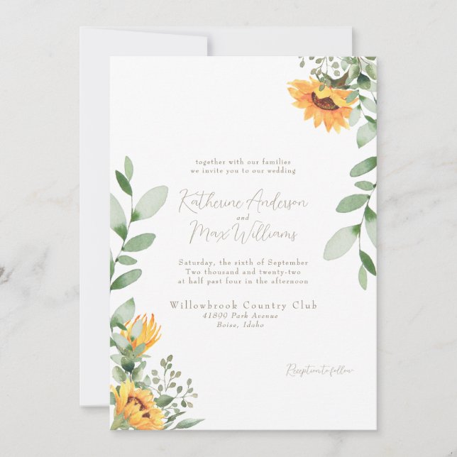 Elegant Sunflower Wedding Gold Text No Parents Invitation (Front)