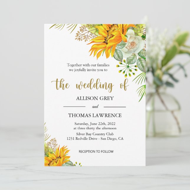 Elegant Sunflower Wedding Invitation (Standing Front)