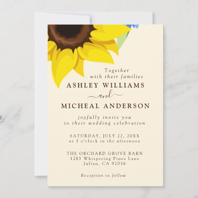Elegant Sunflower Wedding Invitation With Photo (Front)