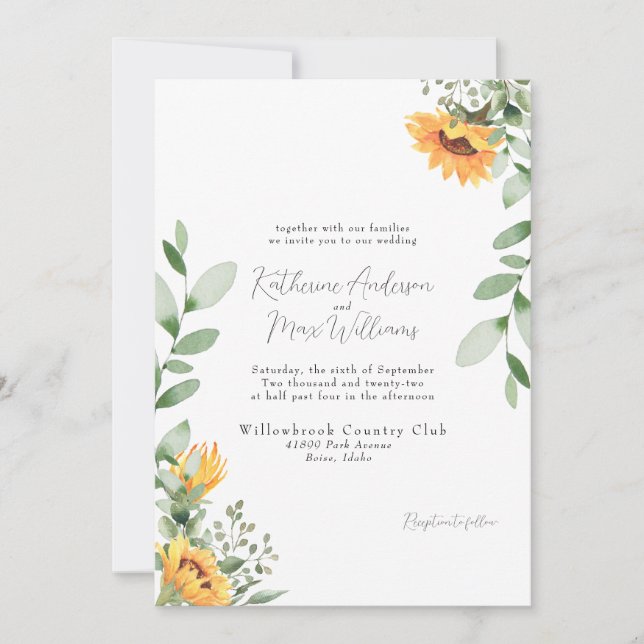 Elegant Sunflower Wedding No Parents Invitation (Front)
