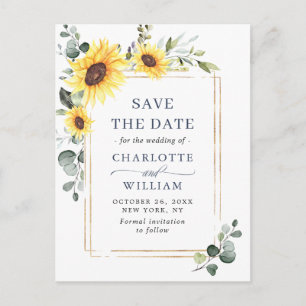 Elegant Sunflower Wedding Save the Date QR Code Postcard