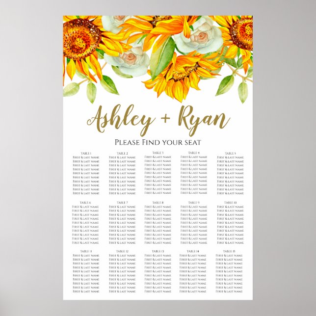 Elegant Sunflower  Wedding Seating Chart (Front)