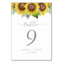 Elegant Sunflower Wedding Table Number Card