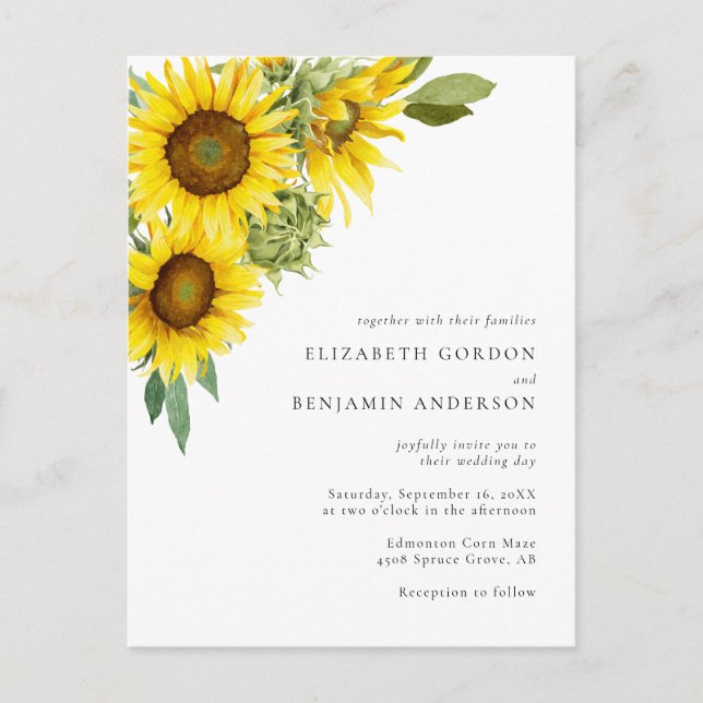 Elegant Sunflower Wedding Watercolor Floral Fall I Postcard (Front)