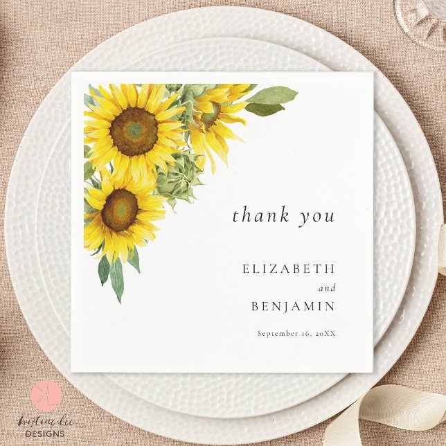 Elegant Sunflower Wedding Watercolor Thank you Napkin (Creator Uploaded)