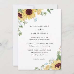 Elegant Sunflower Wildflower Greenery Wedding Invitation