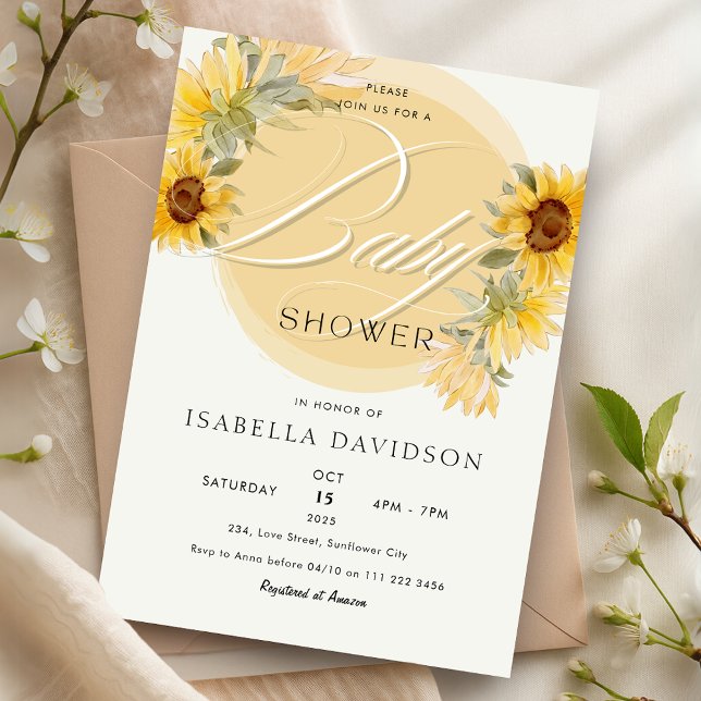 Elegant Sunflower Yellow Floral Baby Shower  Invitation (Elegant Sunflower Yellow Floral Baby Shower Invitation)