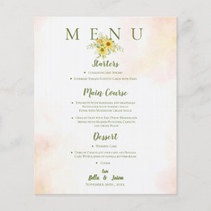 Elegant Sunflower Yellow Floral Wedding Party Menu