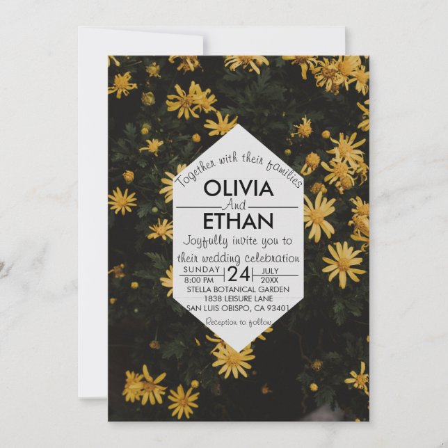 Elegant sunflower yellow photo Wedding Invitation (Front)