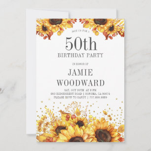 Elegant Sunflowers 50th Birthday Invitation