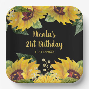 Elegant Sunflowers and Foliage Birthday Party Paper Plate