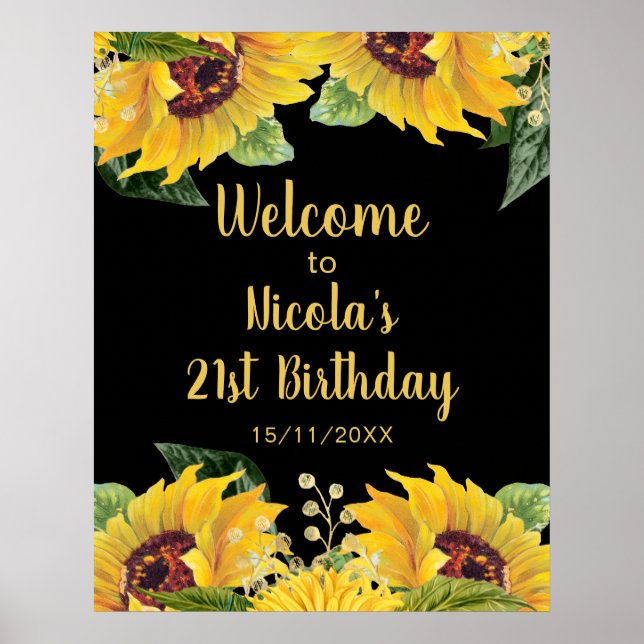 Elegant Sunflowers and Foliage Birthday Party Poster (Front)