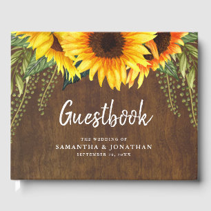 Elegant Sunflowers and Foliage Rustic Wood Wedding Guest Book