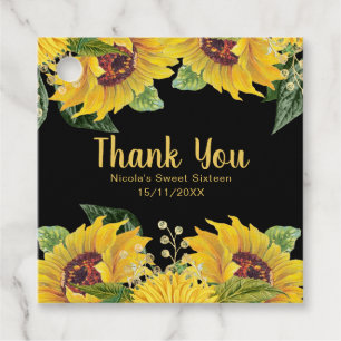 Elegant Sunflowers and Foliage Sweet Sixteen Favour Tags