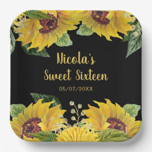 Elegant Sunflowers and Foliage Sweet Sixteen Paper Plate