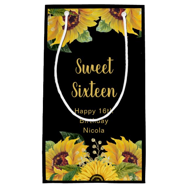 Elegant Sunflowers and Foliage Sweet Sixteen Small Gift Bag (Front)