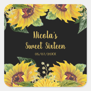 Elegant Sunflowers and Foliage Sweet Sixteen Square Sticker
