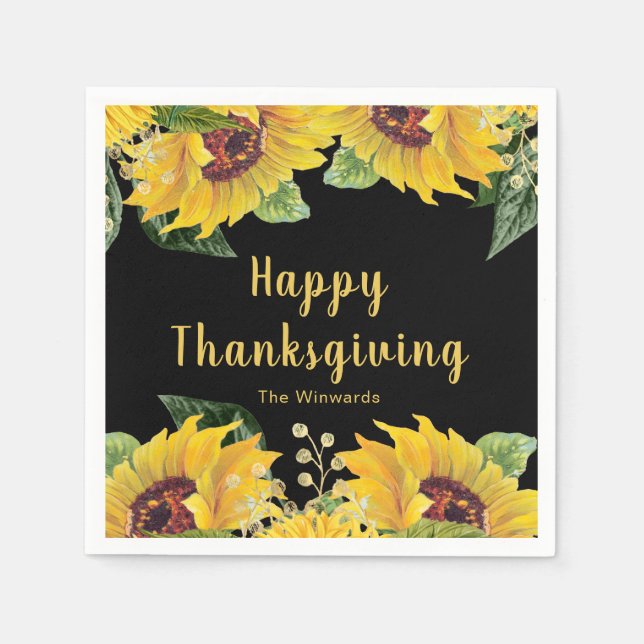 Elegant Sunflowers and Foliage Thanksgiving Party Napkin (Front)