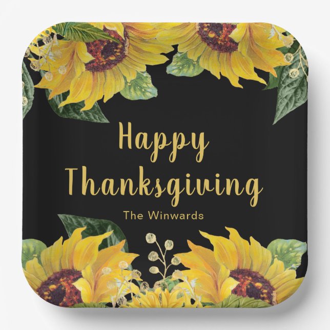 Elegant Sunflowers and Foliage Thanksgiving Party Paper Plate (Front)