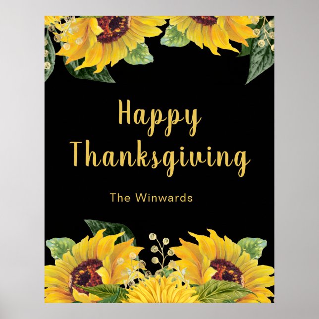 Elegant Sunflowers and Foliage Thanksgiving Party Poster (Front)